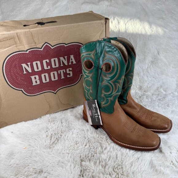 Nocona Copper Ranch Hand Size 8 D Calf Skin Leather Western Cowboy Boots Green - Picture 1 of 11